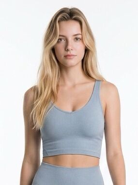 Lululemon Ribed V-Neck Align Bra in Light Blue - Women Tops- Size 4